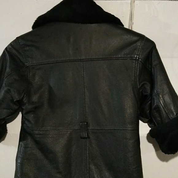Kids Y2K  winter unisex black  leather jacket size XS - Picture 5 of 6